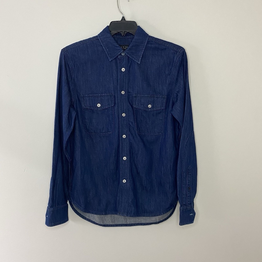 Rag & Bone Jack Shirt Men's Small Rinse Denim Cotton Linen Button Up Blue